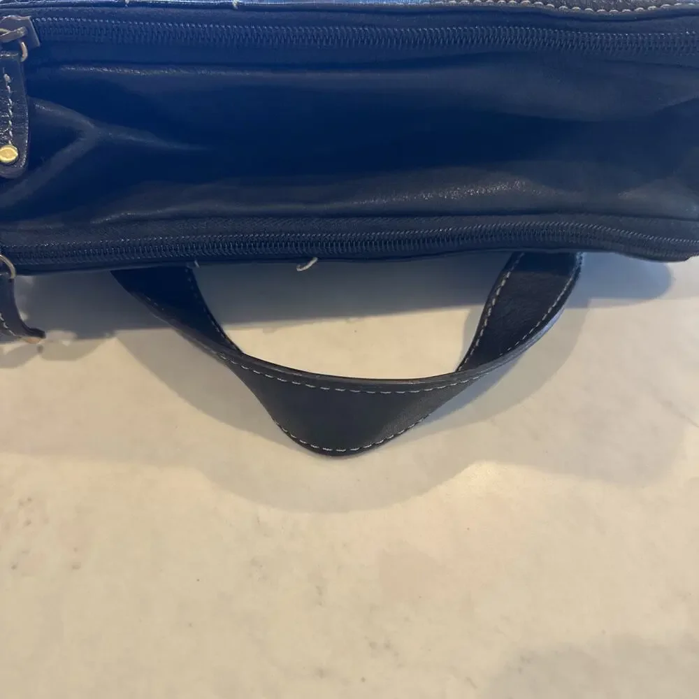 Tignanello Women’s Black Leather Stitched‎ Messenger Bag Purse Briefcase